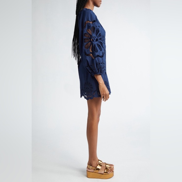 Farm Rio , Navy Blue Flowery Richelieu Mini Dress #FARMRIO - Picture 3 of 7